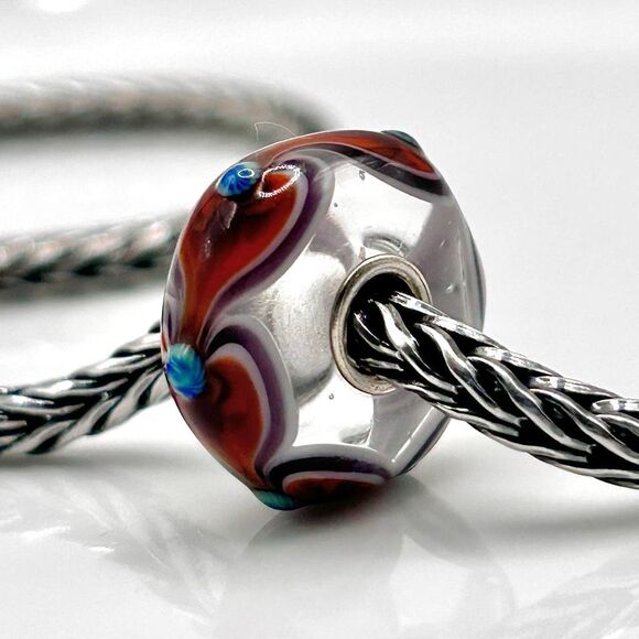 TROLLBEADS Heart Trail Unique w Buds LAA 925S NEW! Red-Orange, Turquoise & Plum - Picture 2 of 6